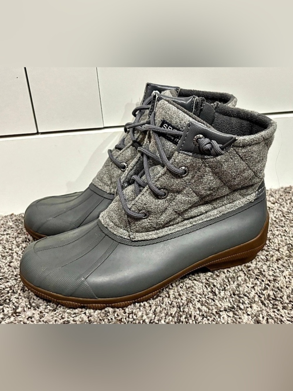 Sperry Saltwater Quilted Wool Duck Boot Gray Duck Boots Womens US 7